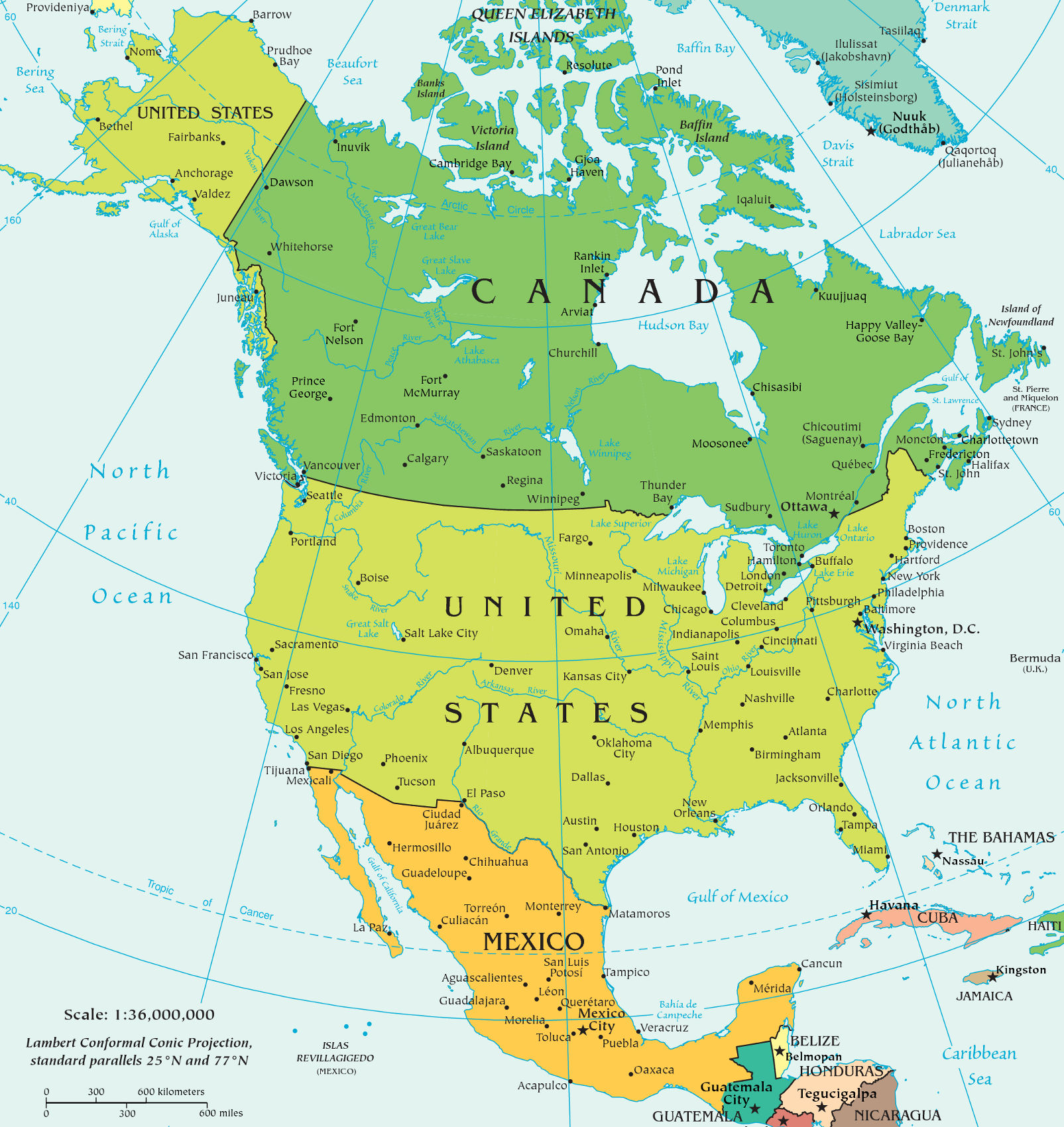 Map Of North America With Country Names United States Map