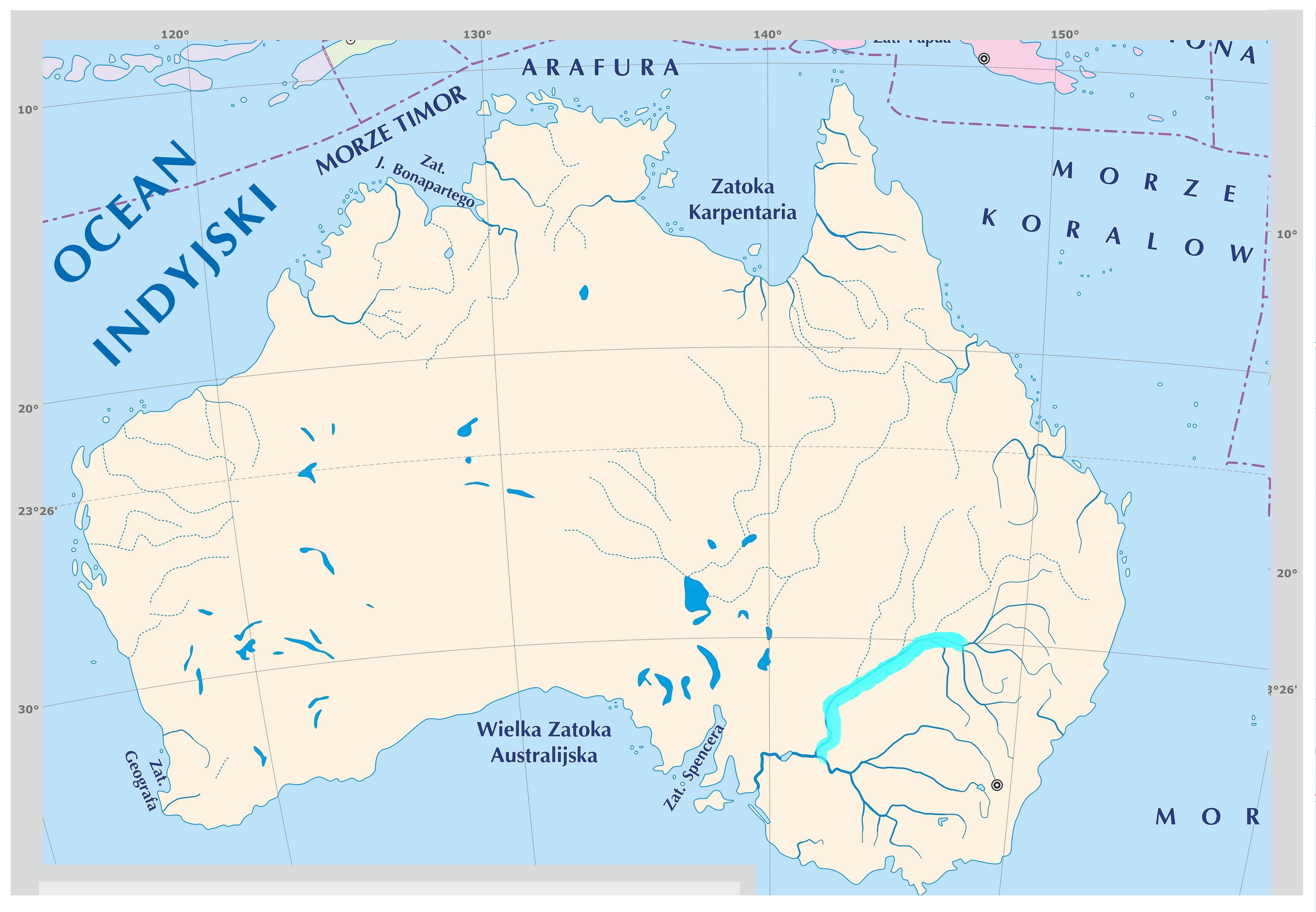 Level 19 - Australia - Rzeki i Jeziora 1-8 - Mapa fizyczna świata - Memrise