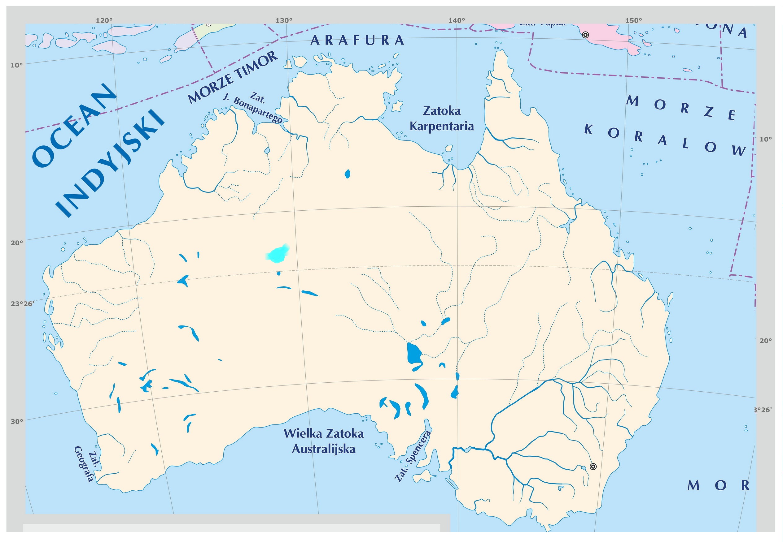 Level 19 - Australia - Rzeki i Jeziora 1-8 - Mapa fizyczna świata - Memrise